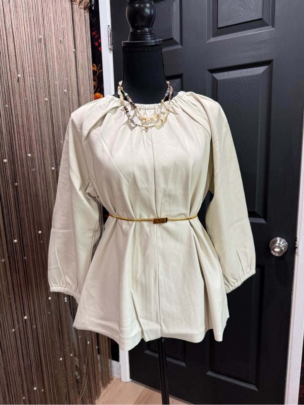 Dolce Cabo Cream Boho Tunic with Elastic Gather